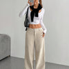 Casual Women's Front And Back Pockets Loose Solid Color Pockets Mopping Wide Leg Pants