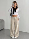 Casual Women's Front And Back Pockets Loose Solid Color Pockets Mopping Wide Leg Pants