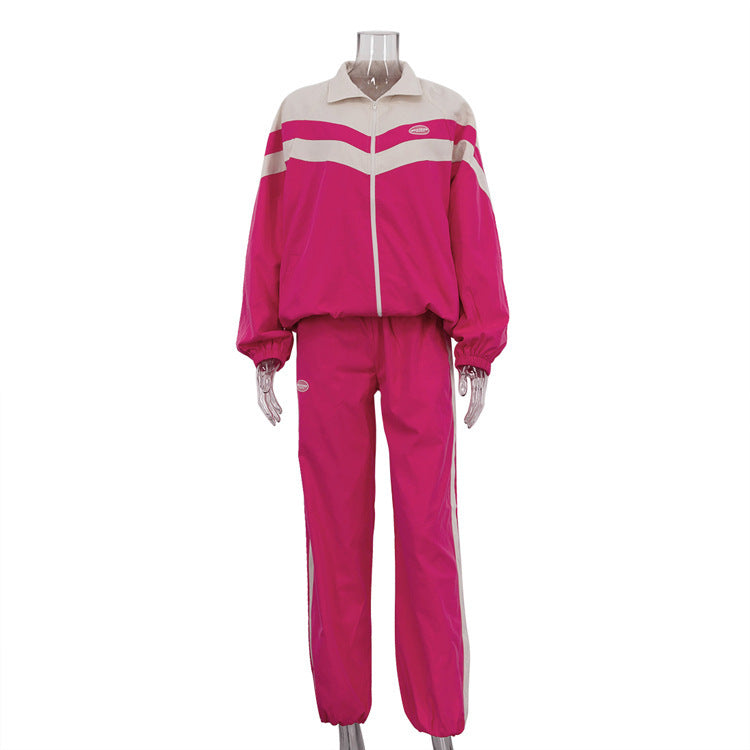 Sports Contrast Color Suit Lapel Long Sleeve