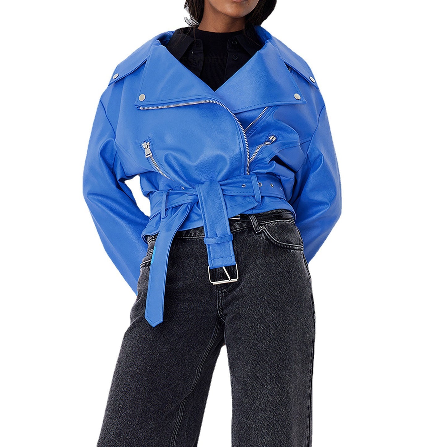 Punk Short Belt Lapel Locomotive Style Jacket