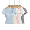 T-shirt tinta unita scollo quadrato maniche corte con coppe integrate