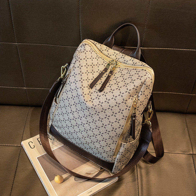 Zaino da viaggio a tracolla antifurto retrò con stampa semplice e coordinata, di grande capacità