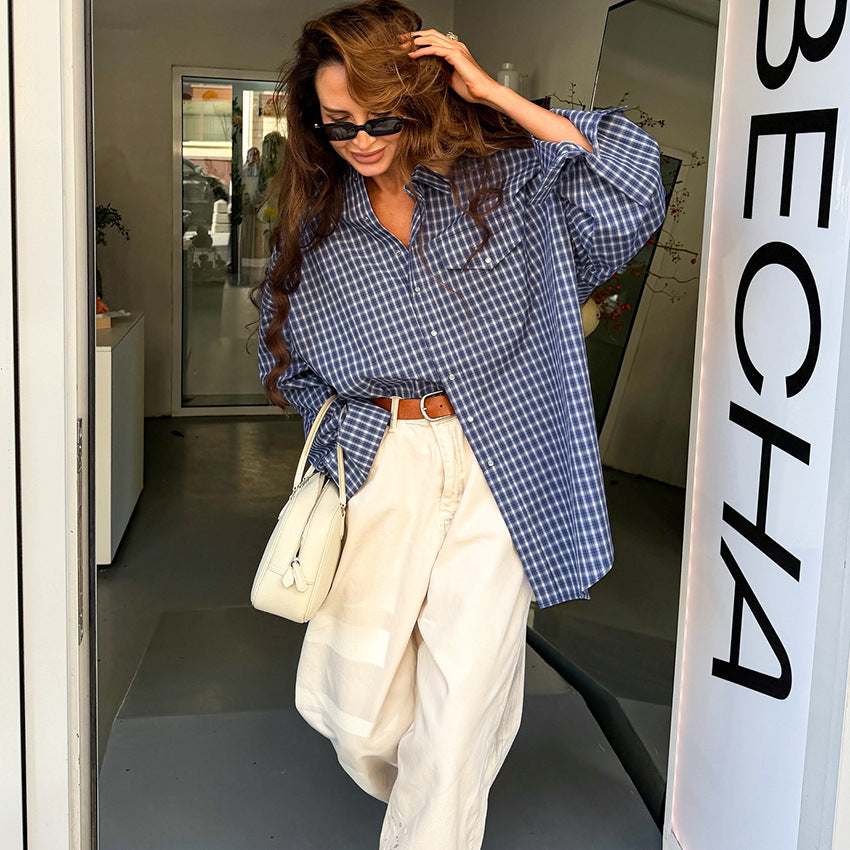 Cardigan Top in Cotone Puro con Fantasia Scozzese Vintage