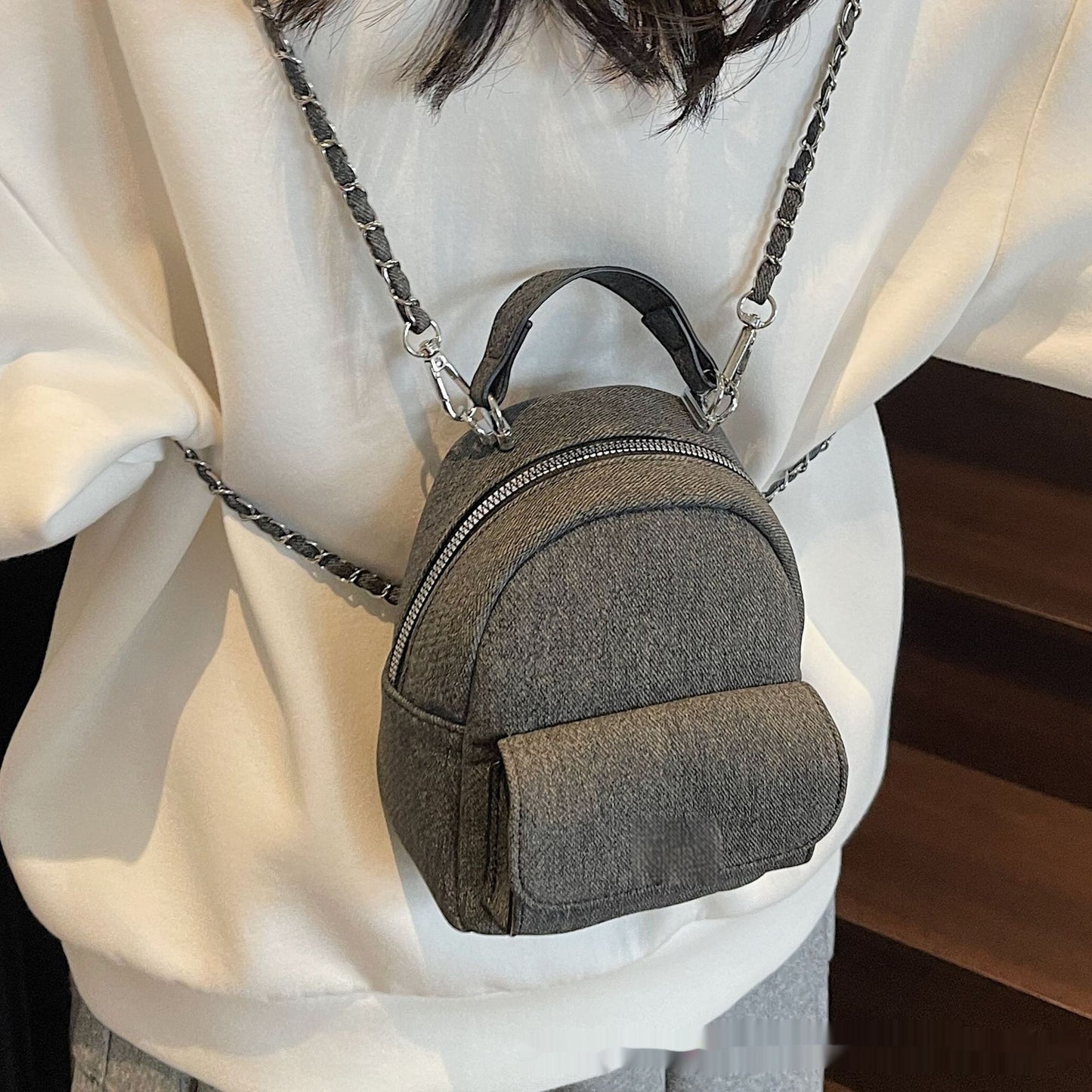 Korean Style Solid Color High-end British Casual Backpack