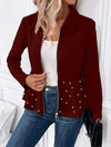 Women's Beaded Heavy-duty Zipper Ruffled Hem Coat
