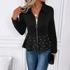 Women's Beaded Heavy-duty Zipper Ruffled Hem Coat