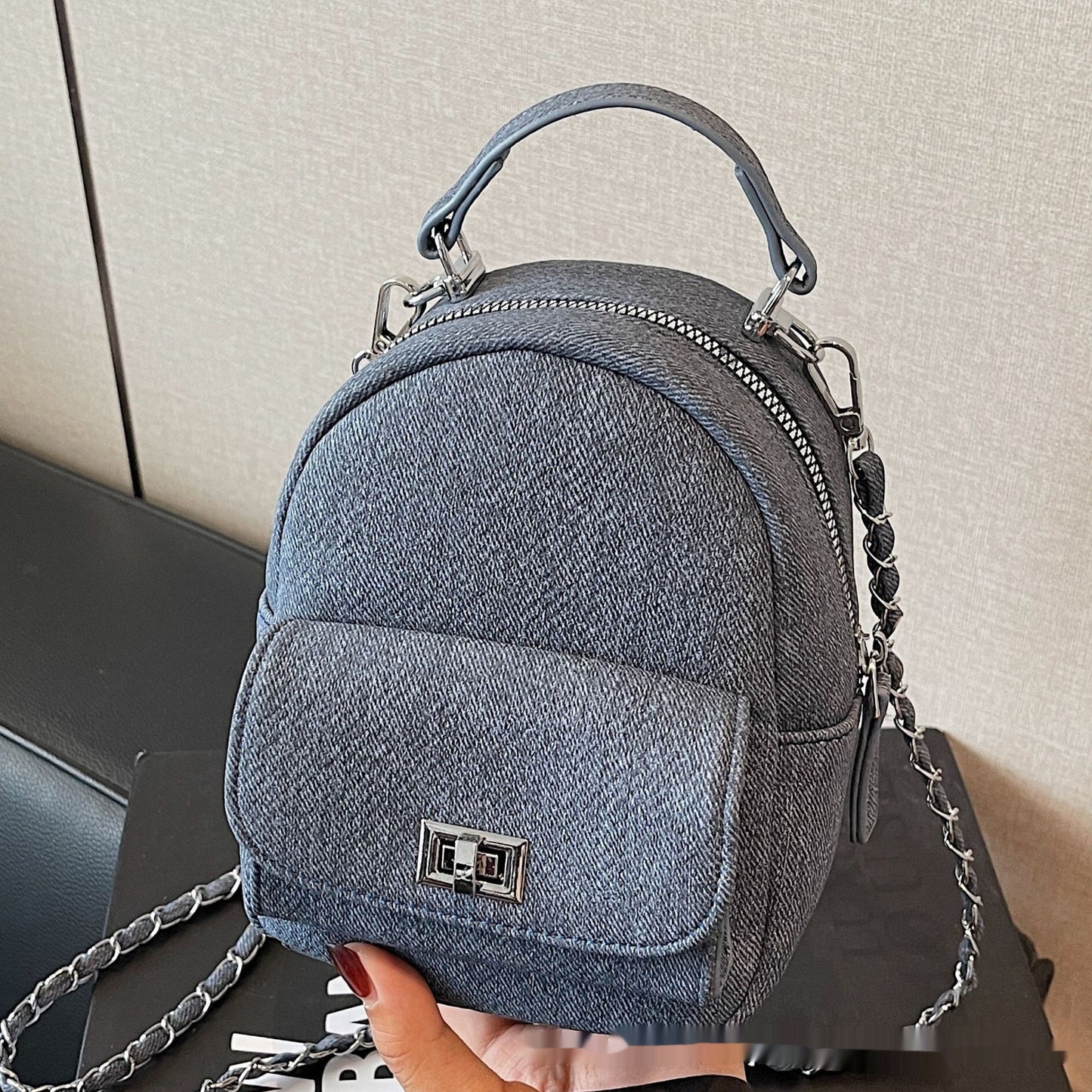 Korean Style Solid Color High-end British Casual Backpack