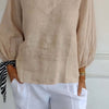 T-shirt da donna a maniche lunghe con scollo a V a tinta unita