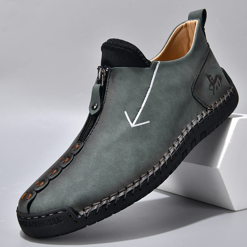 Men's Zipper Leather Boots Foreign Trade Hand-stitched Martin Boots