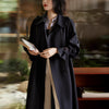 Twill Large Lapel Double Breasted Lacing Mid-length Trench Coat