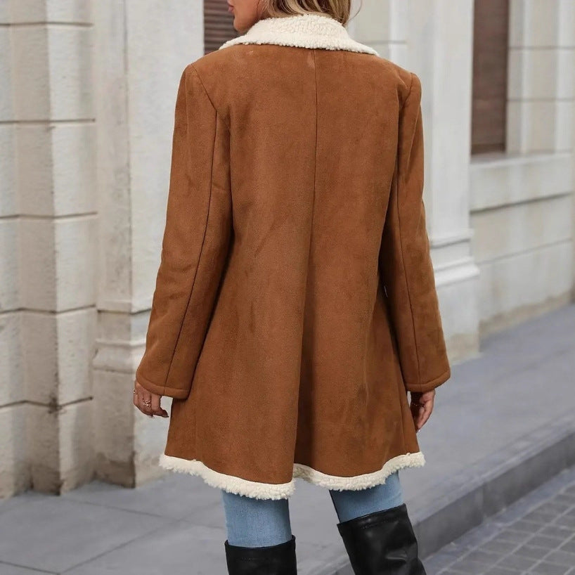 Fleece Suede Mid-length Woolen Casual Warm Jacket