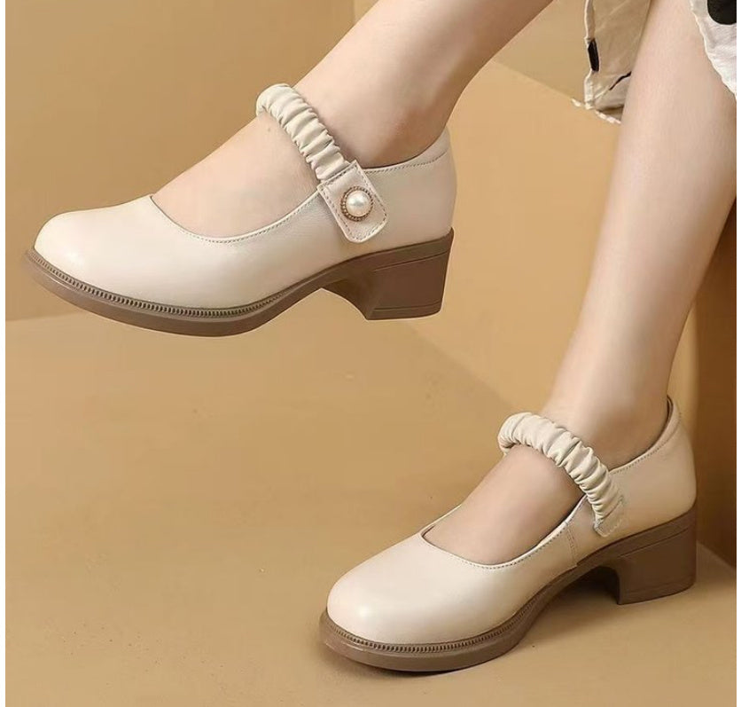 Scarpe Mary Jane in pelle da donna in stile giapponese con perle