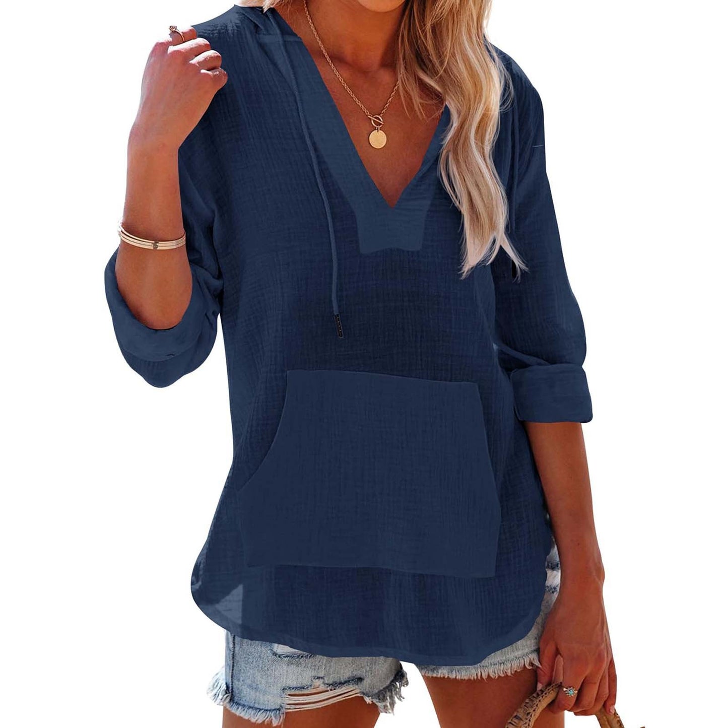 Slub Cotton Solid Color Casual Women's Lightweight Breathable Long Sleeves