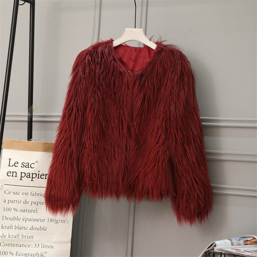 Women's Short Long Sleeve Plus Size Fur Coat