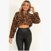 Leopard Print Long Sleeve Short Hidden Hook Cardigan Jacket