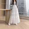 French-style Ruffled Mesh Panel Puffy Skirt