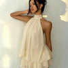 Chiffon Halter Tea Length Dress Sassy Skirt
