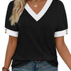 Top smanicato con scollo a V, abbinabile, abbottonato, a maniche corte, a contrasto di colore