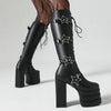Plus Size Thick Heel Super High Heel High Leg Boot Five-pointed Star Locking Buckle Front Lace-up