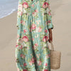 Resort Style Printed Long Sleeve For Women Loose Fitting V Neck Maxi Dress