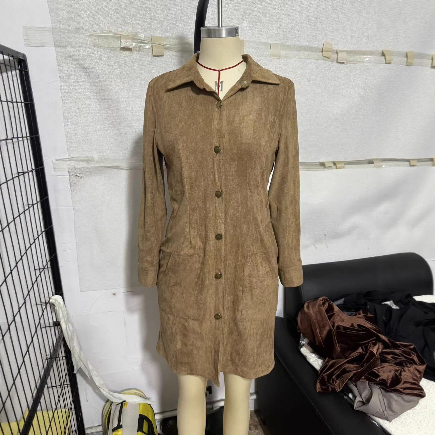 High Quality Cashmere Slim Fit Lapel Shirt Dress For Women