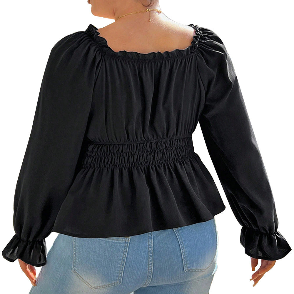 Plus Size Women's Clothes Top Waist Slimming Temperament Clavicle T-shirt