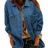Women's Denim Jacket Large Pocket Button Long Sleeve Split Denim