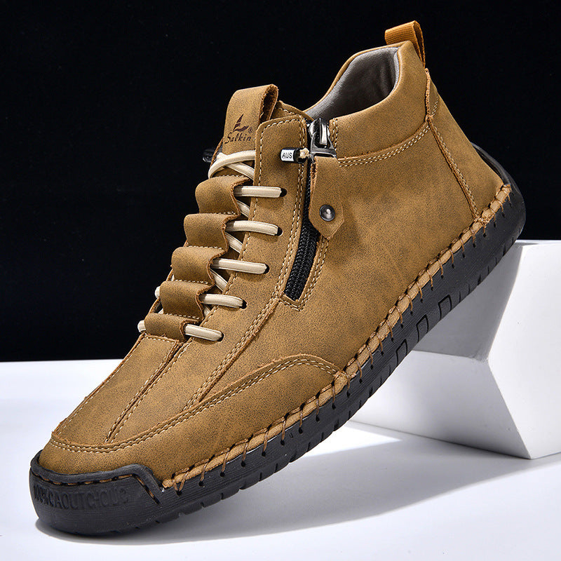Men's Casual Leather Shoes Retro High Top