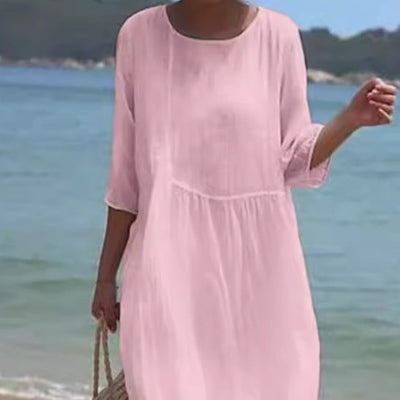 Womens Long Casual Printed Dress With A Crew Neck