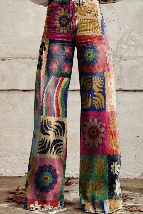 Daily High Rise Pattern Pocket Wide Leg Pants