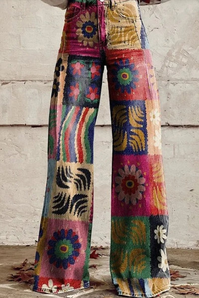 Daily High Rise Pattern Pocket Wide Leg Pants