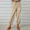 Loose High Waist Button Cotton And Linen Trousers Cropped Pants Wide Leg Women's Pants
