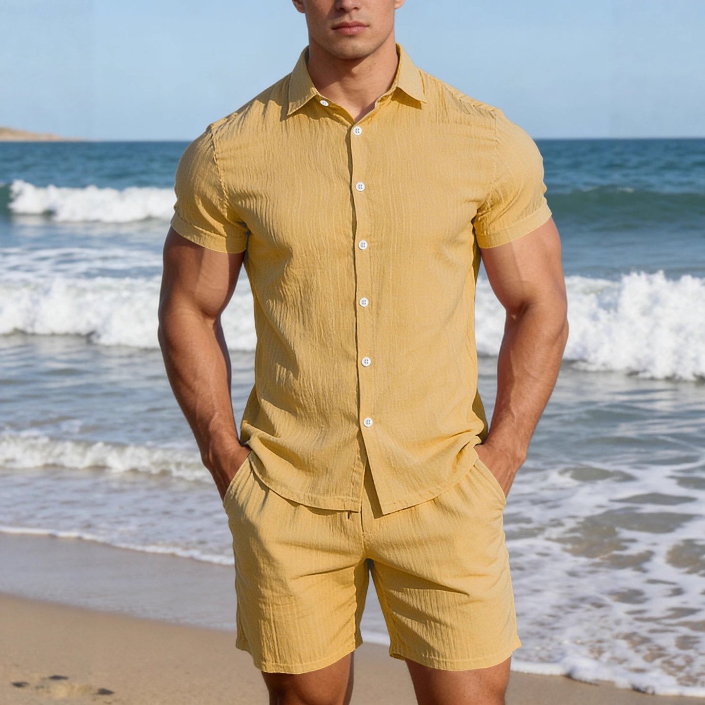 Completo due pezzi da uomo casual con top a maniche corte e pantaloncini