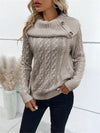 Twisted Knitted Turtleneck Buttons Raglan Sleeve Sweater
