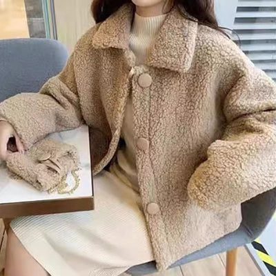 Lamb Wool Coat Female Fleece-lined Thick Loose