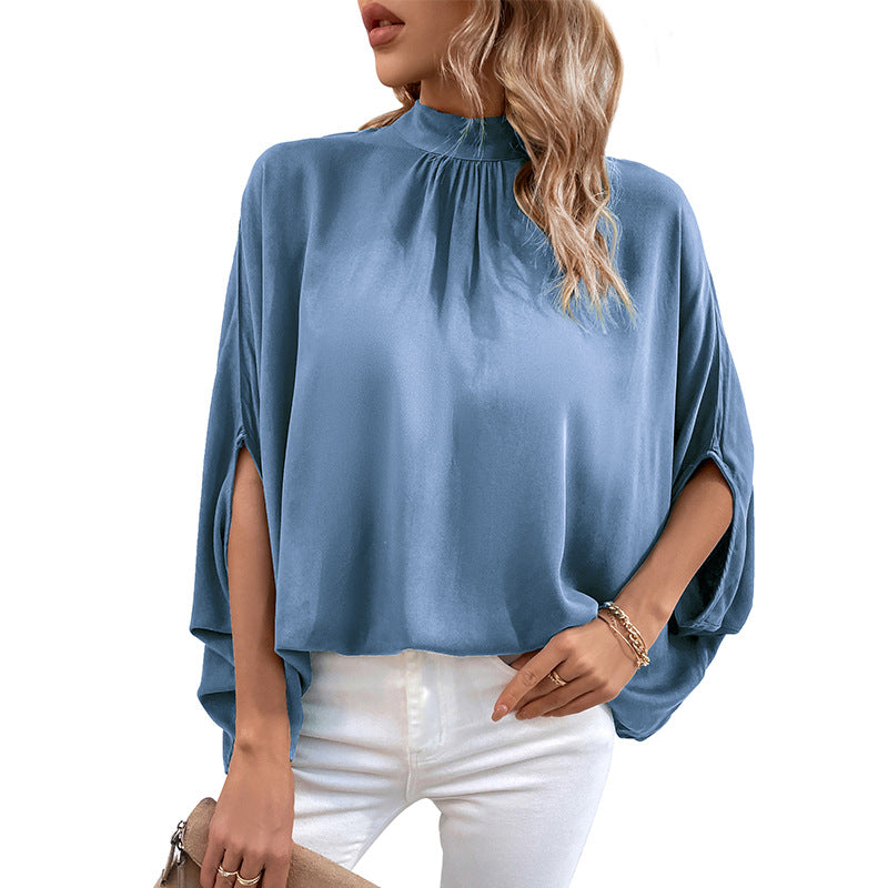 Camicia in pizzo irregolare allacciata a mezzo collo alto, stile europeo e americano