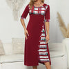 Round Neck Contrast Color Half Sleeve Irregular Long Dress
