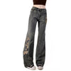 Pantaloni casual in denim con ricamo floreale