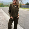 Women's Casual All-matching Lace-up Crew Neck Long Sleeve Blouse And Pants