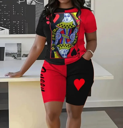 Women'S Two-Piece Set Featuring A Stylish Printed T-Shirt And Casual Shorts