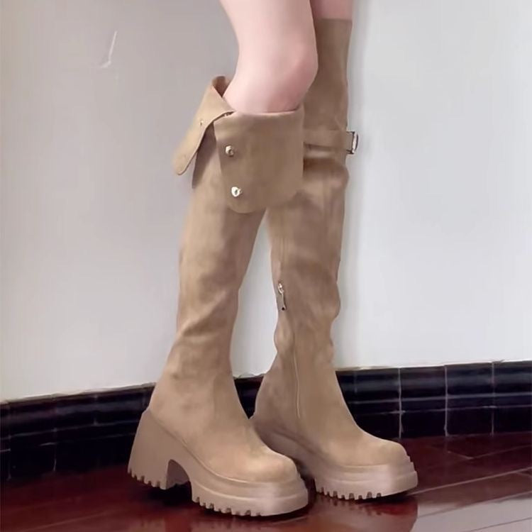 Thick Bottom Increased By Slim Fit Suede Knee-high Boots