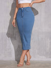Womens Solid-Color High-Waist Plus-Size Split Pencil Skirt