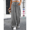 Pantaloni Loungeleisure Gessati a Vita Alta con Gamba Larga e Coulisse