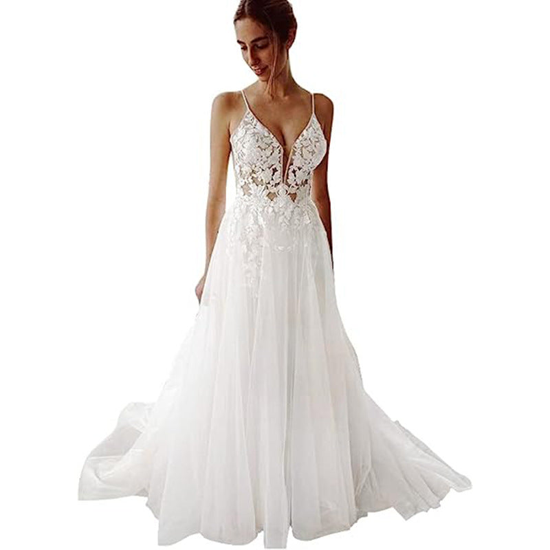 Abito da sposa da donna con pizzo e scollo sulla schiena