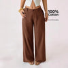 New Cotton-linen Womens Mid-rise Casual Commuter Wide-leg Pants