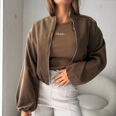 Women's Off-shoulder Round Neck Lantern Sleeve Short Coat