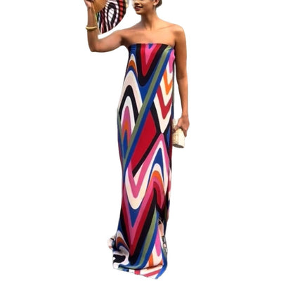 Womens Sexy Slit Printed Tube Dress