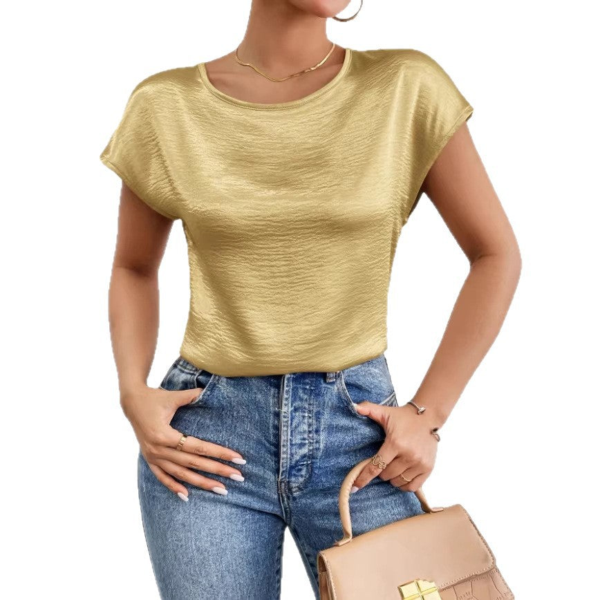 Maglietta a maniche corte tinta unita casual da donna