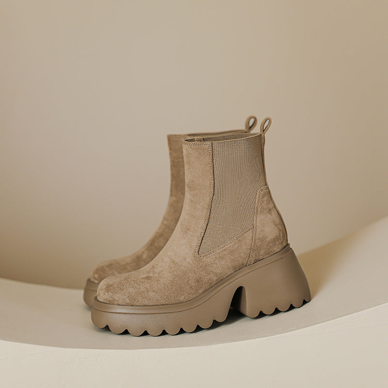 Lightweight Thick Bottom 7cm High Heel Suede Stretch Boots