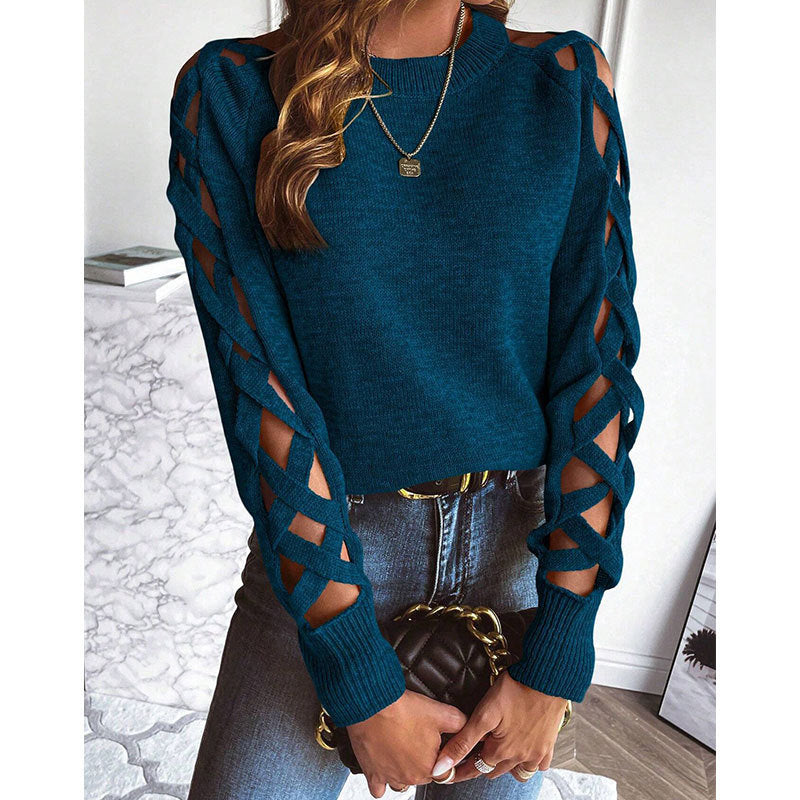 New Hollow Cloth Stitching Long Sleeve Women's Knitwear